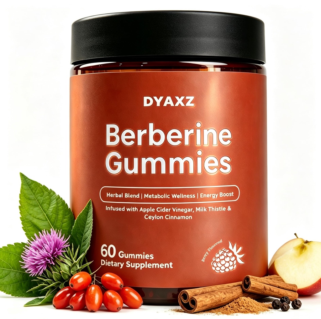Berberine Gummies 500mg Per Gummy, Sugar-Free Berberine HCl Supplement with Ceylon Cinnamon & Inulin, Vegan Non-GMO Berry Flavored Herbal Gummy for Metabolic & Healthy Glucose Support, 60 Count