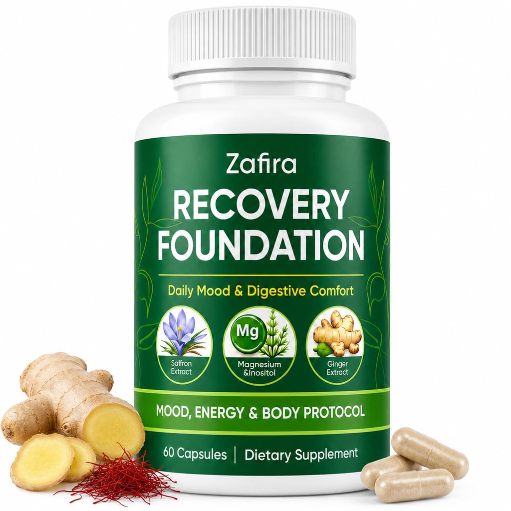 Zafira Organics, Zafira Organics Saffron Supplements, with Saffron Extract, Magnesium Bisglycinate, Ginger, Zinc, Vitamin D3 & B12, Mental Clarity, Hair & Mood Support, 60 Capsules