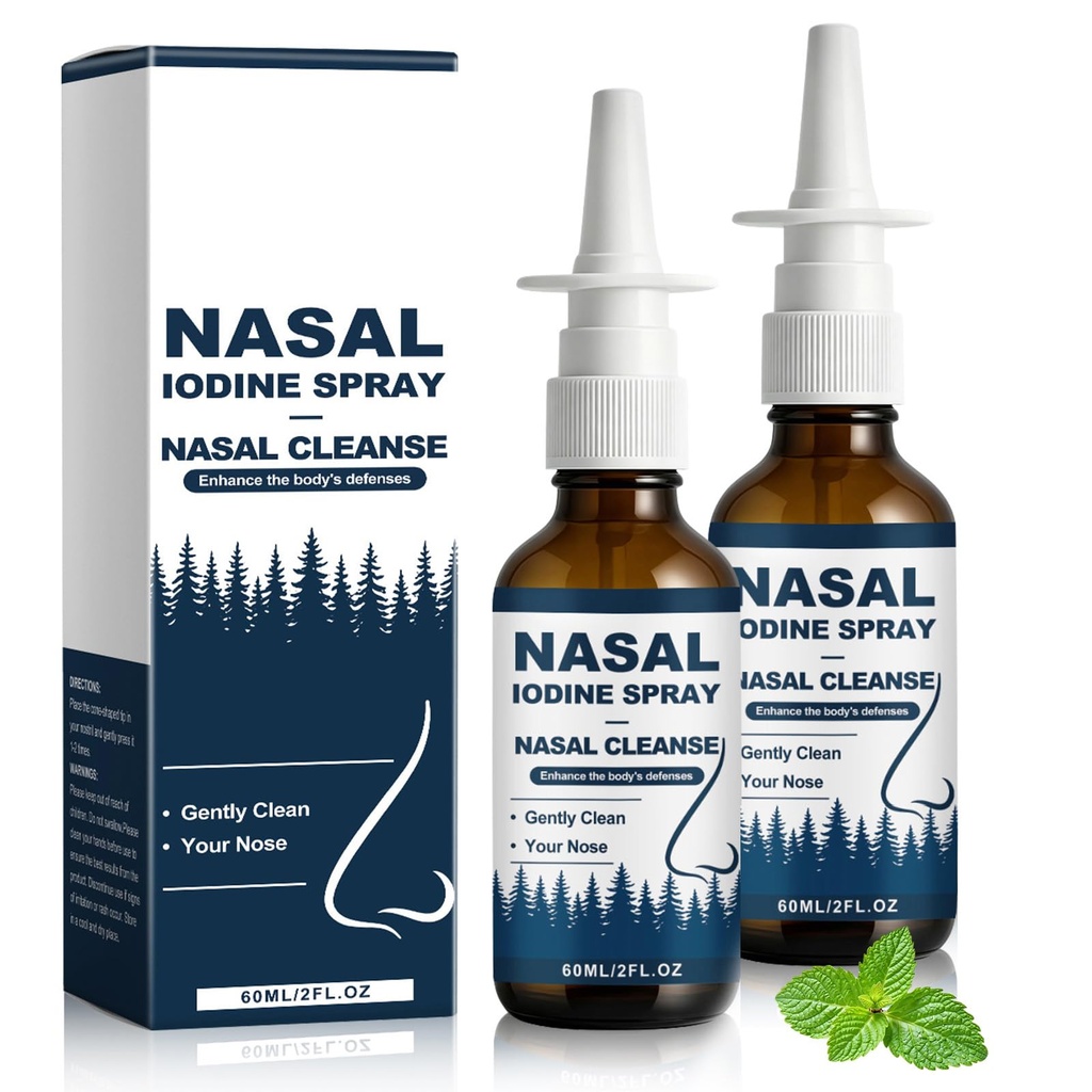 KLIFE 2Pcs Iodine Nasal Spray, Cleanses & Refreshes Your Nasal Passages, Fine Mist Non-Medicated Nasal Spray with Iodine & Fulvic Acid, Nasal Hygiene Support