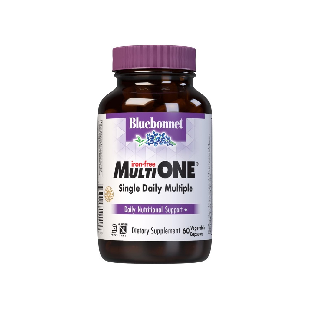 Bluebonnet Nutrition Multi One (sans fer) Capsules végétales pour une gamme complète de vitamines multiples, B, santé générale, sans gluten, sans lait, casher, 60 Capsules végétales, 2 mois d'approvisionnement