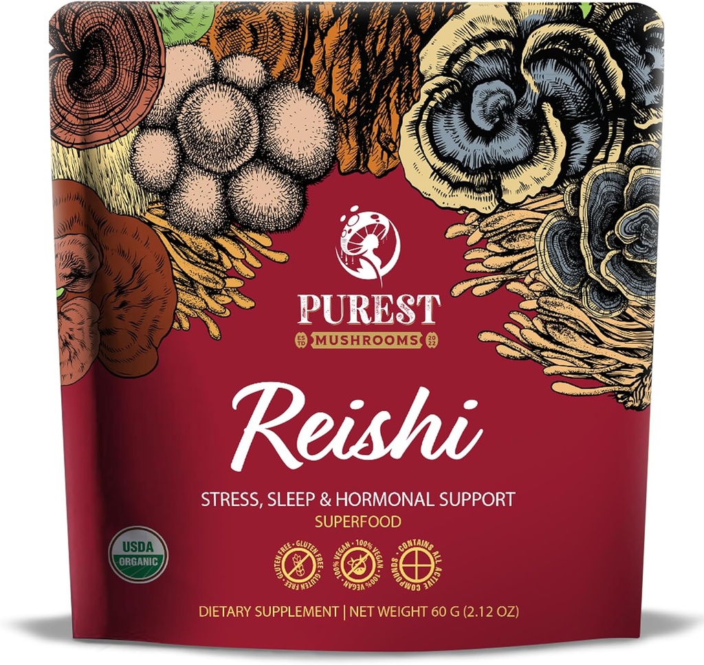 Reishi Powder - Biologische Paddestoel Extract Powder - Paddestoel Supplementen voor Immune Support, Stress Relief, Betere Slaap 60g