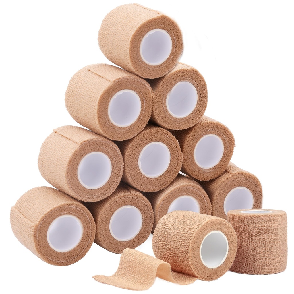 Self Adherent Bandage Wrap 12 Pack, 2” x 5 Yards, Medical Tape, Self-Adherent Wrap, Athletic Elastic Cohesive Bandage, First Aid Tapes, Sports Tape for Stretch Athletic, Ankle Sprains & Swelling