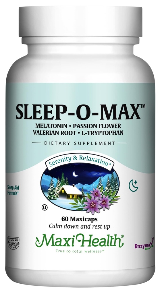 Maxi Health Volwassenen Herbal Sleep-O-Max met Valeriaan Root, Melatonine, Tryptofaan, Passiebloem - Natural Sleep Supplement - Kalm Slaap Ondersteuning Formule