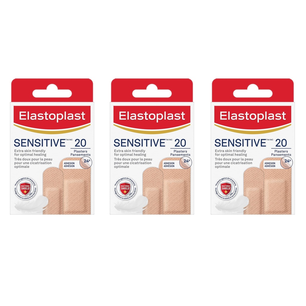 Elastoplast Sensitive Skin Tone Plasters - Light (60 Pack) | Bacteria Shield Protects Against Infection | Includes 2 Sizes | Breathable Material | Hypoallergenic Plasters for Sensitive Skin