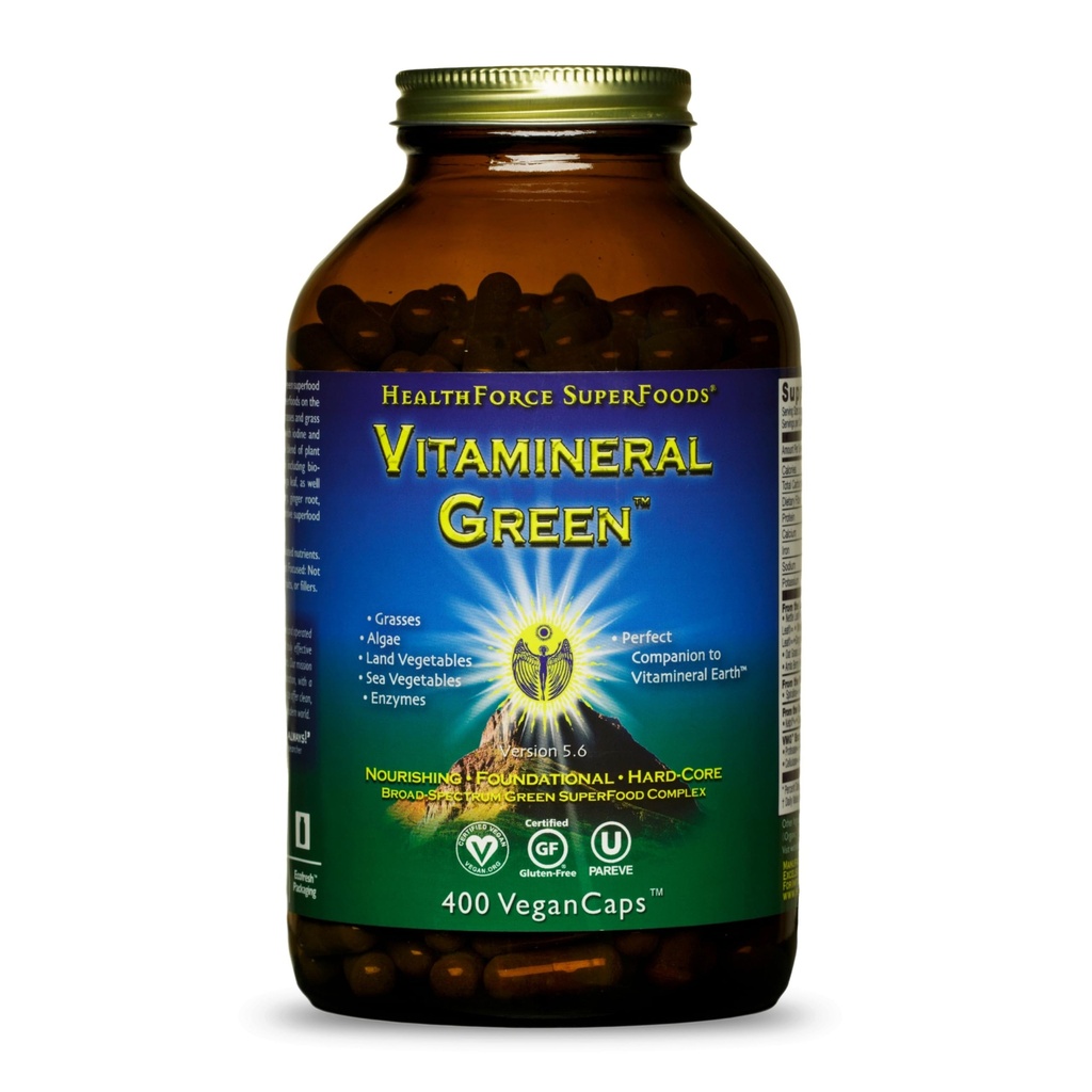 GEZONDHEIDSFORCE SUPERFOODS Vitamineral Green - Mineral Supplement for Immune & Thyroid Support - Green Powder Supplement with Ingredients from The Land - Gluten-Free & Vegan - 400 Capsules