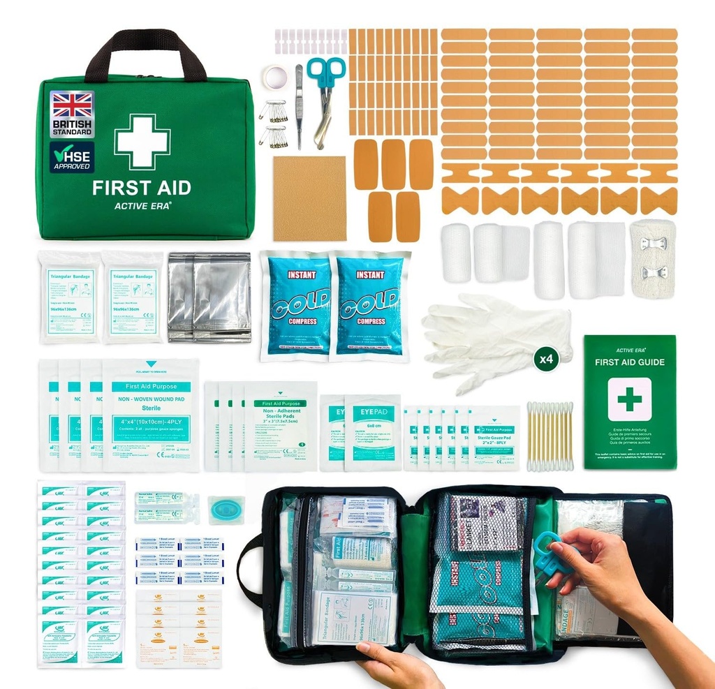 220 Piece Premium First Aid Kit Bag - Includes 2 x Cold (Ice) Packs and Emergency Blanket for Home, Office, Car, Caravan, Workplace, Travel and Sports
