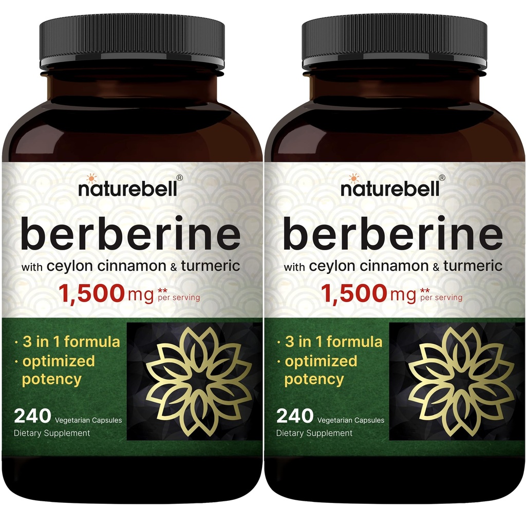 Berberine Supplement 1.500mg met Ceylon Cinnamon & Turmeric Root, 480 Veggie Capsules (2 Pack) 