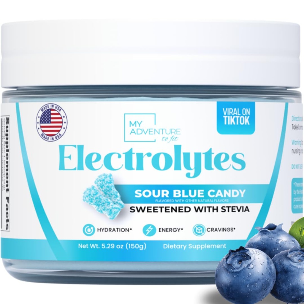 Zero Sugar - Sour Blue Candy électrolytes poudre - hydratation rafraîchissante - Sans caféine énergie - Tous les ingrédients naturels - Vegan, Keto & Paleo - Sans sucre mélange de poudre d'électrolyte - 30 portions