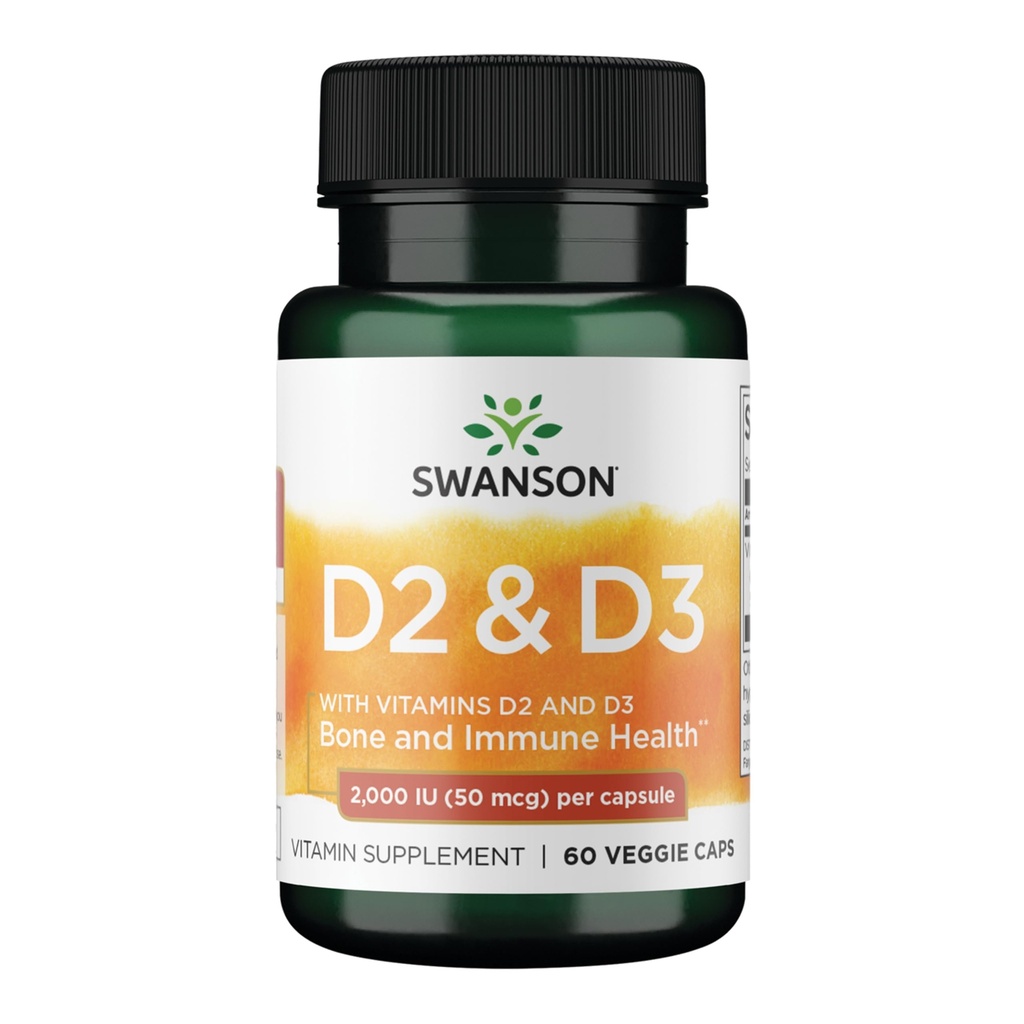 Swanson Vitamin D Complex met Vitaminen D2 & D3 - Complete Sunshine Vitamin Complex for Bone, Dental & Immune Health - Vitamine Supplement (50 mcg, 60 Veggie Capsules)