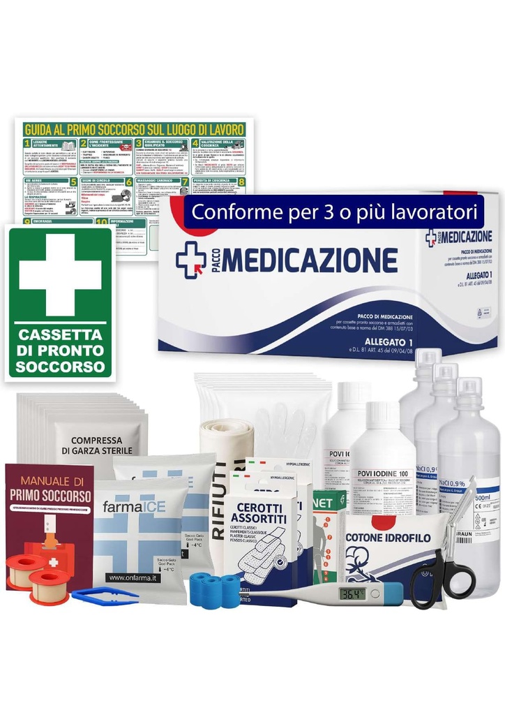 ONFARMA Replenishment Kit Complete with First Aid Sign Replacement for Medical Cassette Dressing Pack Without Pressure Gauge for Companies with 3 or More Workers D.M. 388 all.1