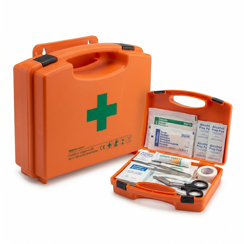 Lemag First Aid Box Group C – Compliant with Legislative Decree 81/2008 D.M. 388/2003 – First Aid Kit for Companies up to 3 Workers – Polypropylene Wall Mount | Made in Italy