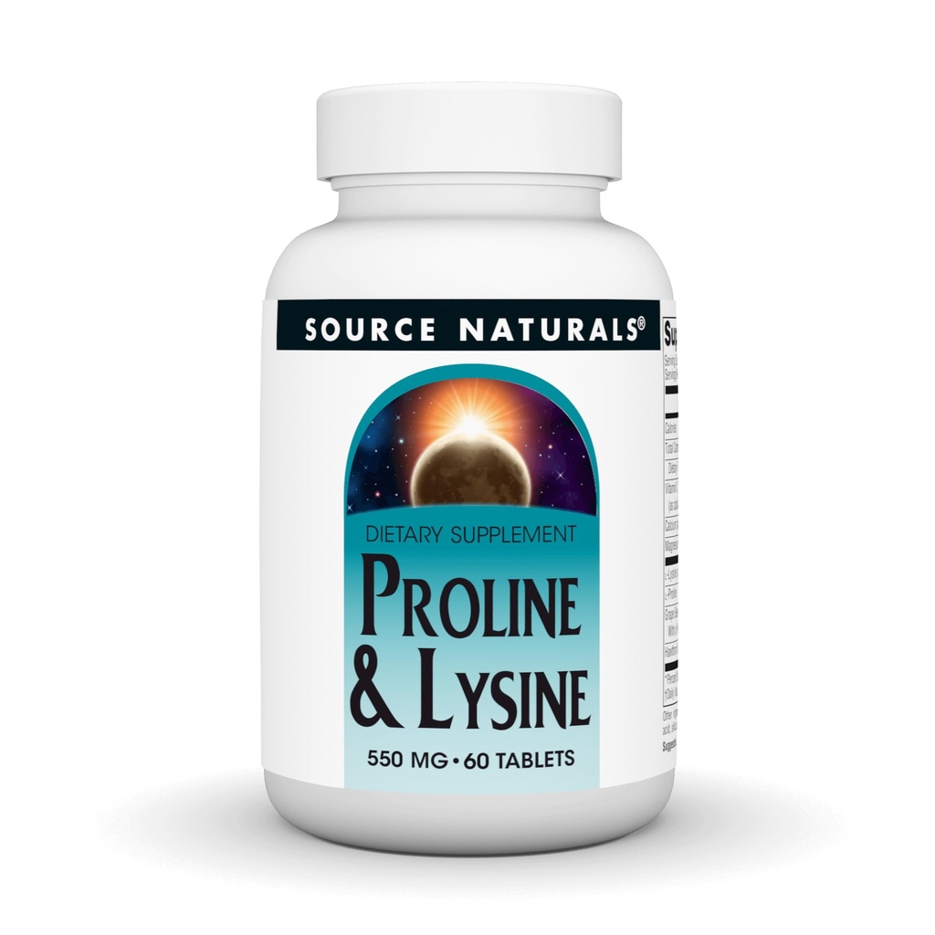 Source Naturals L-Proline & L-Lysine, 550mg - 60 comprimés