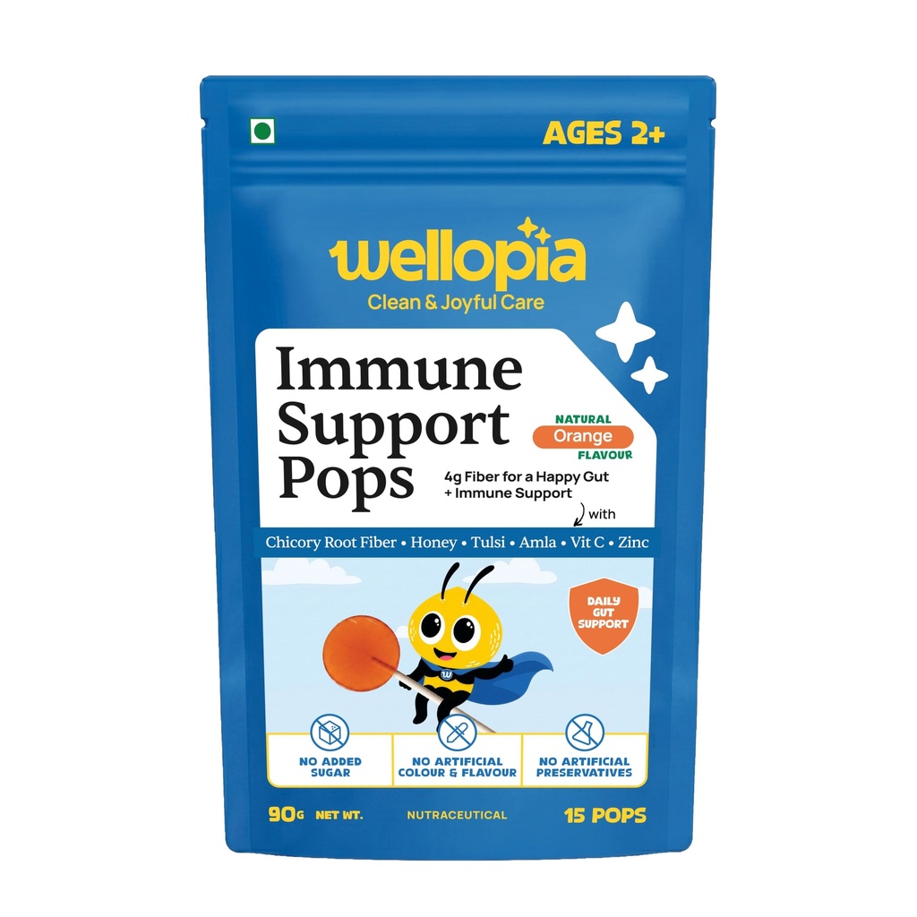 Kids Immune Support Lollipops | Prebiotic Fiber & Immunity Booster with Vitamin C, Zinc, Honey, Tulsi & Amla | Natural Orange Flavor | No Added Sugar, 15 Pops (Ages 2+)