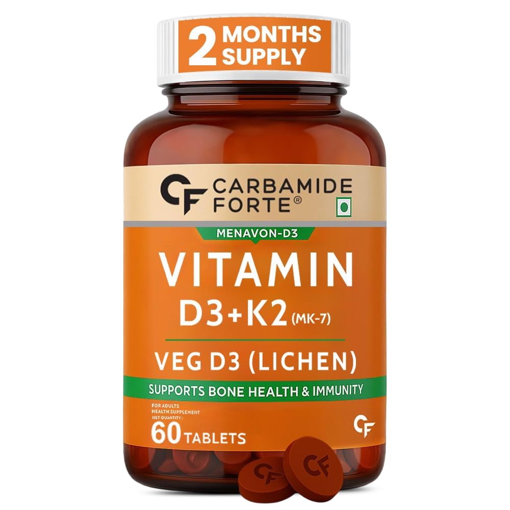 Carbamide Forte Vitamin D Tablets | Vitamin D3 K2 Supplement to support Bone & Heart Health | Veg D3 Lichen - 60 Tablets