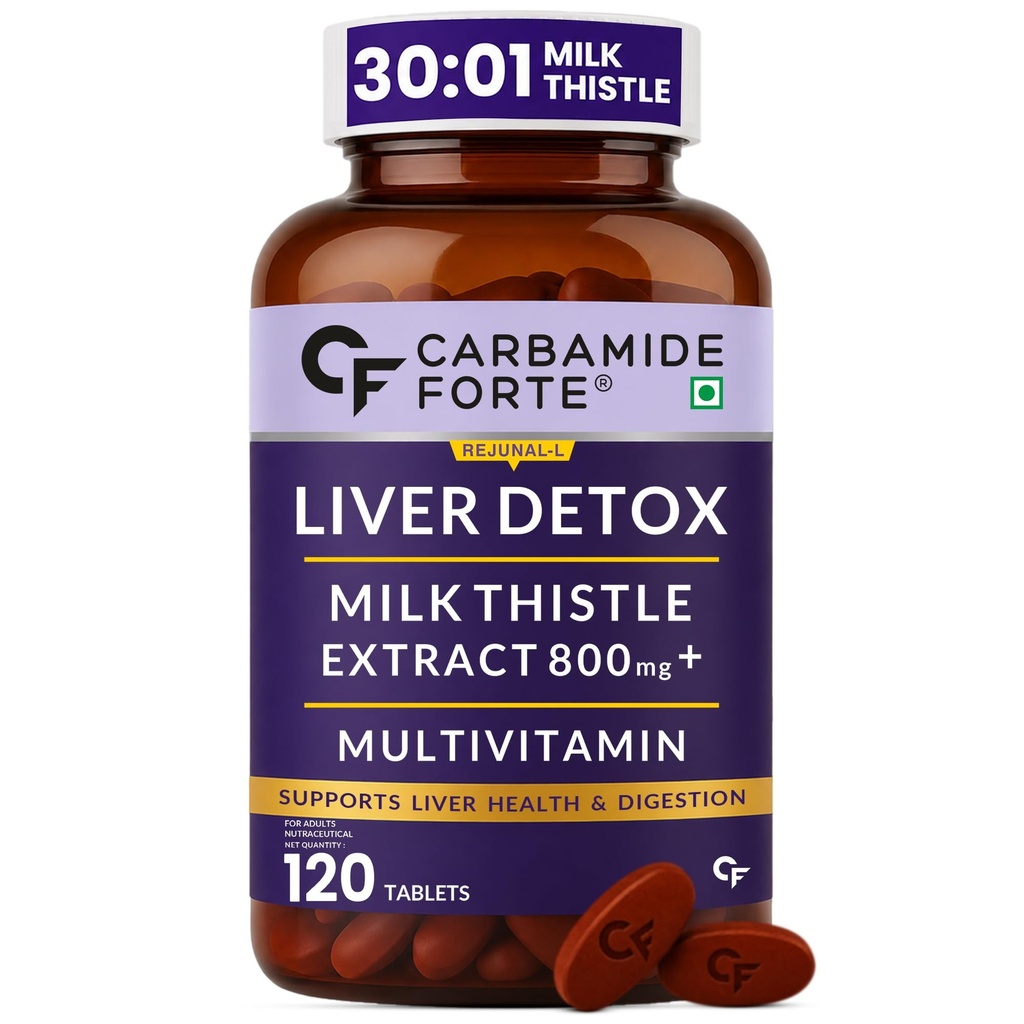 Carbamide Forte Liver Detox Supplement with Milk Thistle | 800mg Milk Thistle Extract (30:1) | Liver Detox Tablets with Added Multivitamins & Amino Acids – 120 Veg Tablets