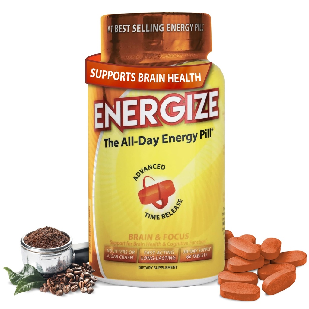 iSatori Energize Brain & Focus Caffeine Pillen - Snelle Acteren Alle Dag Energie Pillen, Brain Booster, Energie en Focus Supplement, Tijd Release Cafeïne betekent Geen Jitters, Geen Crash (60 Tablets)