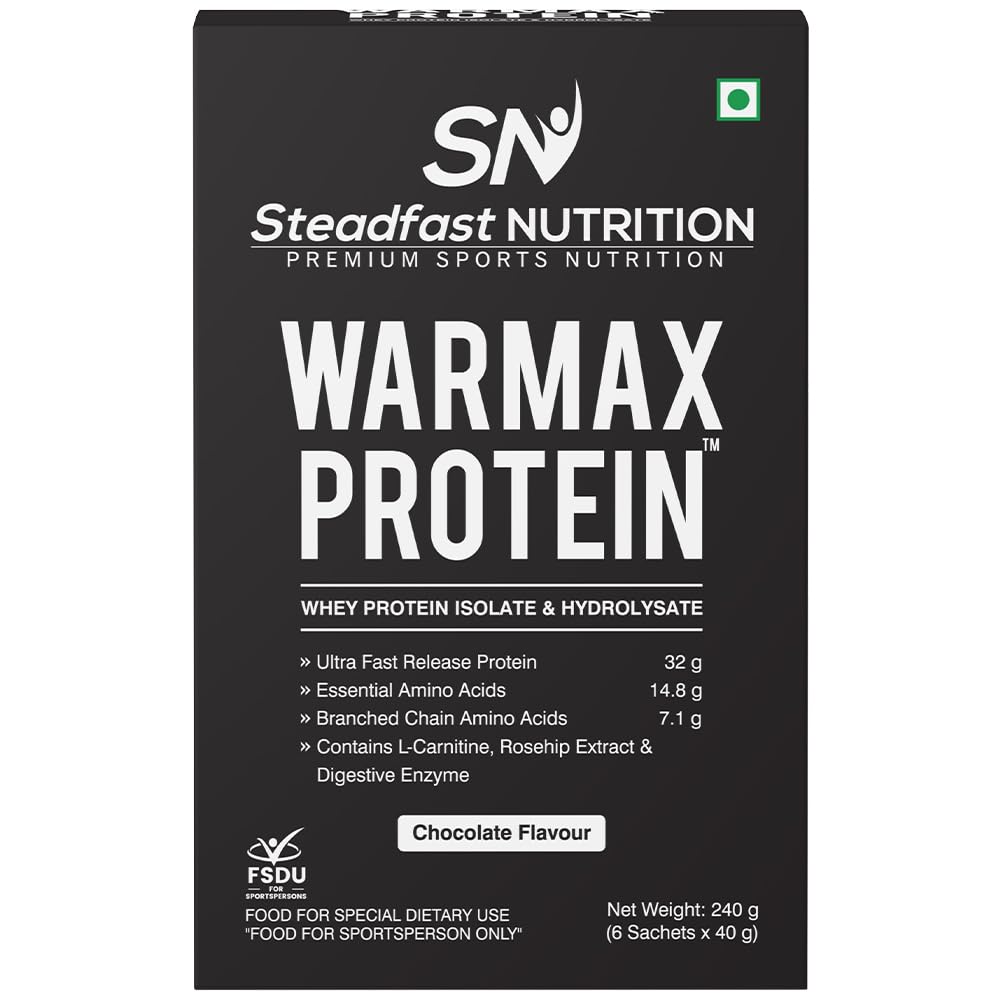 Steadfast Nutrition Warmax Whey Protein Isolate & Hydrolysate Powder 32G Ultra Fast Release Protein (Chocolate 6 Sachets, 240g)