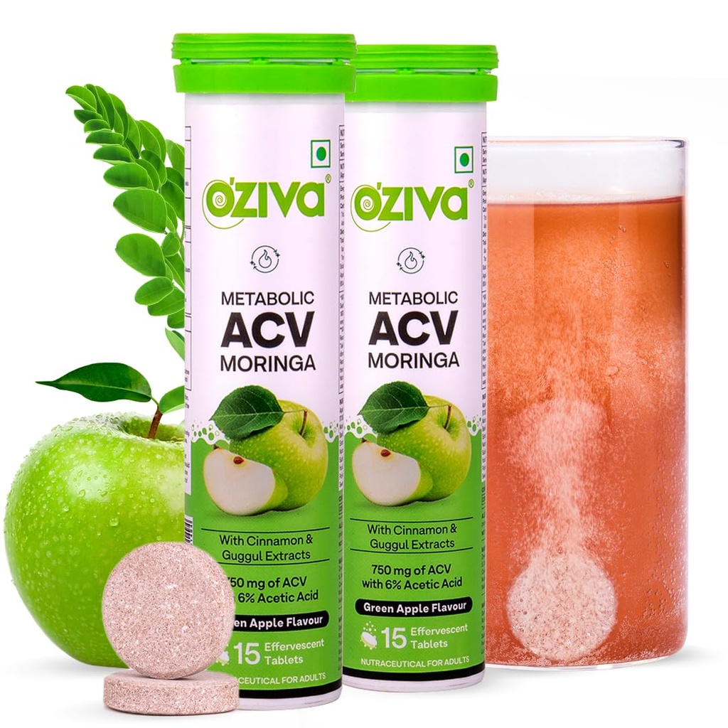OZiva ACV Moringa Apple Cider Vinegar Tablets, Green Apple, Pack of 2