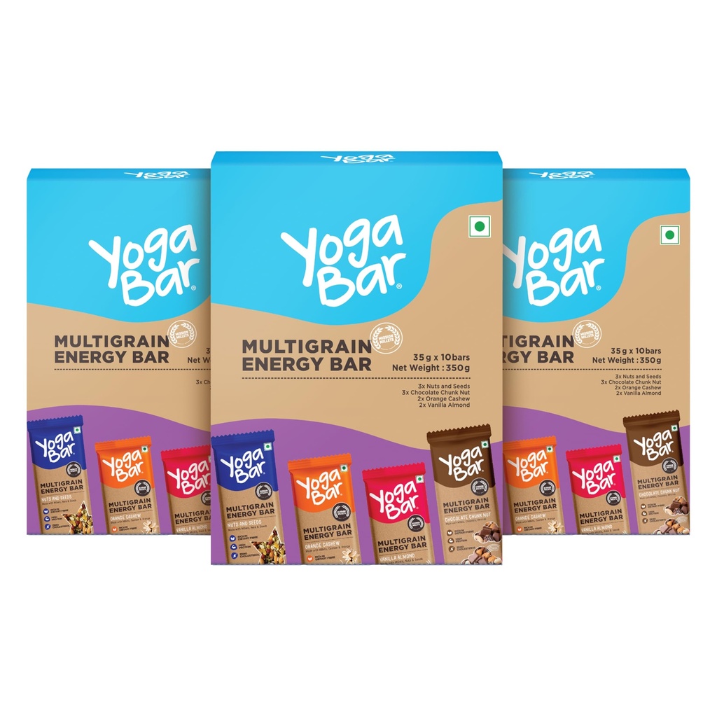 Yogabar Multigrain Energy Bars, 30 Bars | Healthy Diet with Fruits, Nuts, Oats and Millets | Gluten Free and High Protein | Packed with Chia and Sunflower Seeds