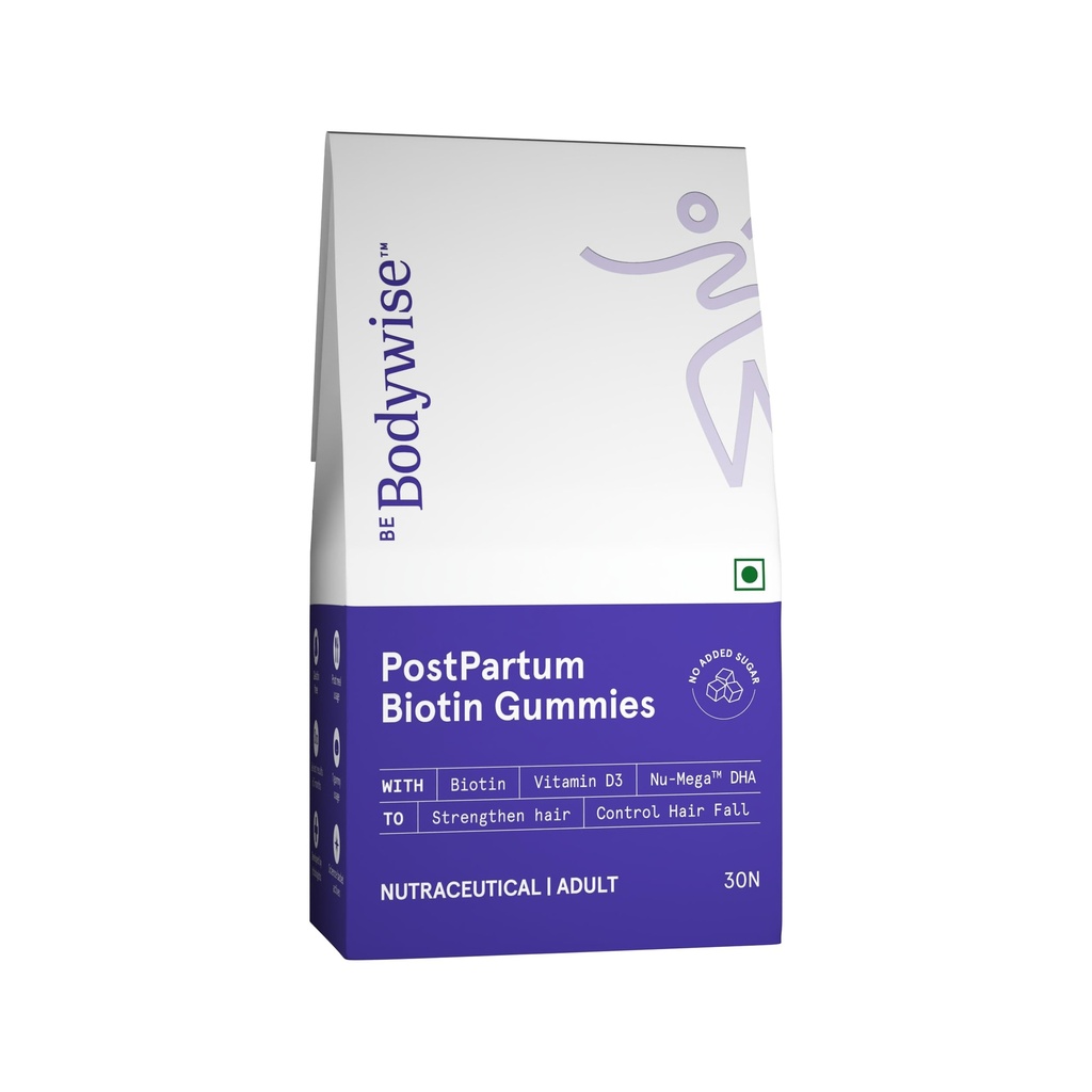 Be Bodywise Biotin Hair Supplement Gummies for Postpartum Hair fall | Breastfeeding Safe | Reduces Hairfall, Strengthens Hair & Improves Density | Zinc, Folic Acid & Multivitamins | No Added Refined Sugar, 30 Day Pack