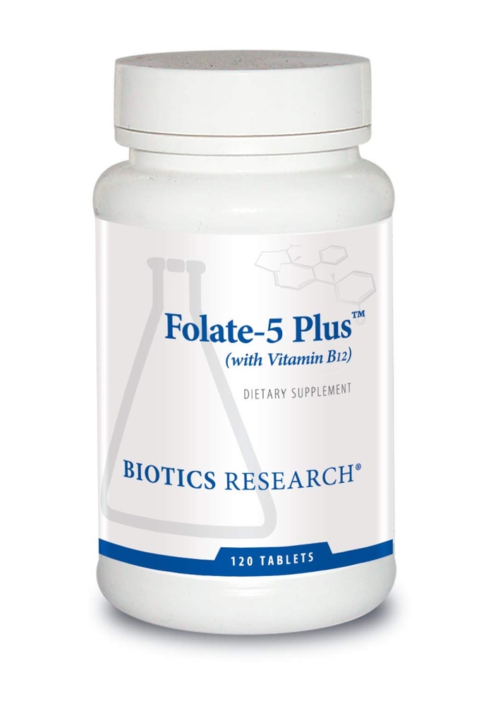 Biotica Onderzoek Folate 5 Plus High Potency Folate met B12, Methyl Support, 5 Milligram Natuurlijke en hele voedselvorm van Folate, 18mcg B12, Zwangerschap Voeding, Energie Ondersteuning, gezonde huid, 120 tabs