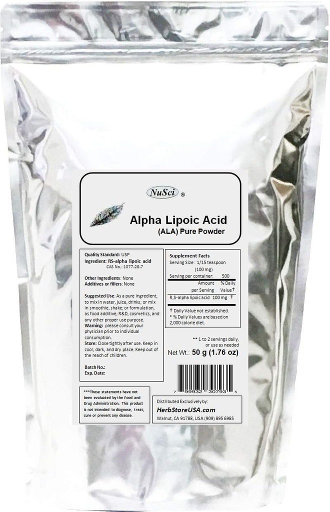 Pure ALA RS-Alpha Lipoïnezuurpoeder (50 Gram (1,76 oz))
