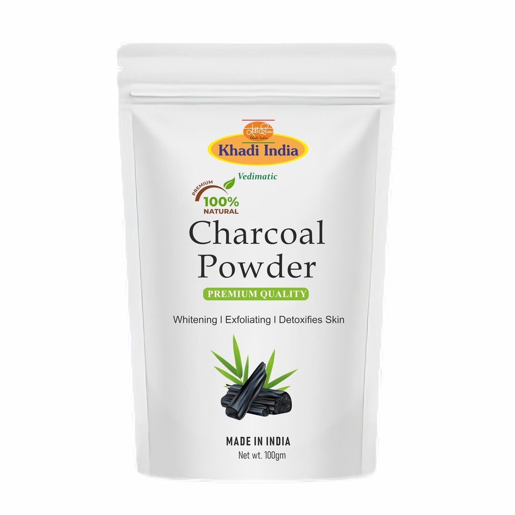 Khadi 10% Pure Activated Charcoal powder Ideal for face and Skin| Removed dead skin |Coconut Charcoal powder | 100% Natural (100gm., CHARCOAL)