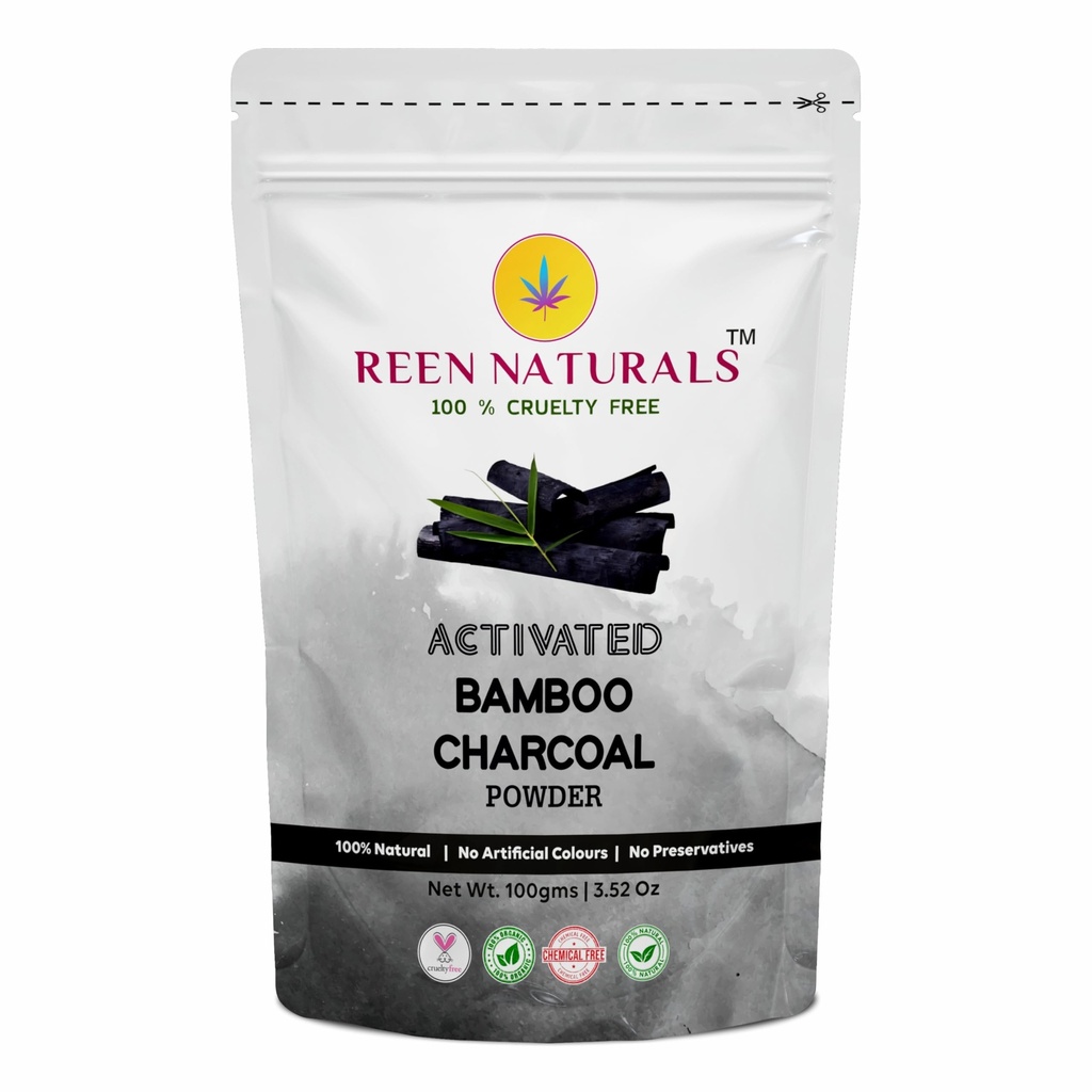 REEN NATURALS Bamboo Activated Charcoal powder Ideal for skin and teeth | Removes dead skin, Detoxify Skin and Teeth Whitening | Bamboo Charcoal powder | 100 gms Pack