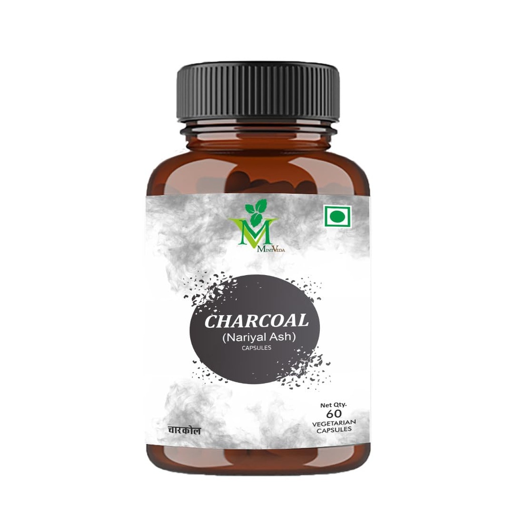 Charcoal Veg Capsules Detox, Bloating Relief, and Teeth Whitening, Gluten-Free, High Absorbency Formula for Men and Women, 60 Veg Capsules