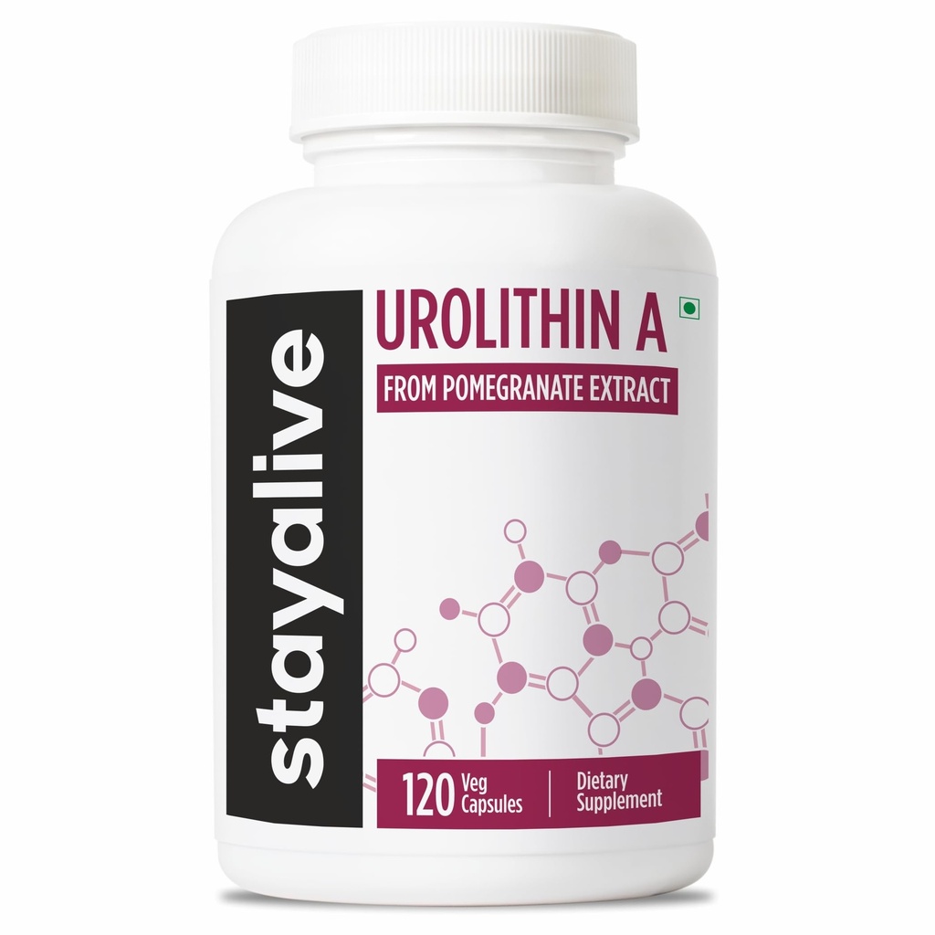 STAY ALIVE Urolithin A Supplement 1000mg from Pomegranate Extract | Supports Mitochondrial Function, Cellular Renewal & Muscle Strength | Non-GMO & Gluten-Free Urolithin A+ Capsules | 120 Count