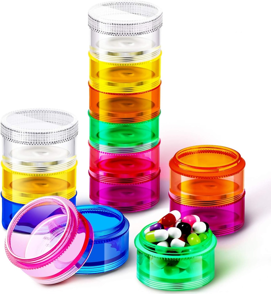 Sieral 7 dagen Stapelbare pil Organisators 7 afdelingen ronde pil dozen toren wekelijks vitamine individuele opslag containers Travel cases met deksels voor medicijnen, vitamines en supplementen(2 sets)