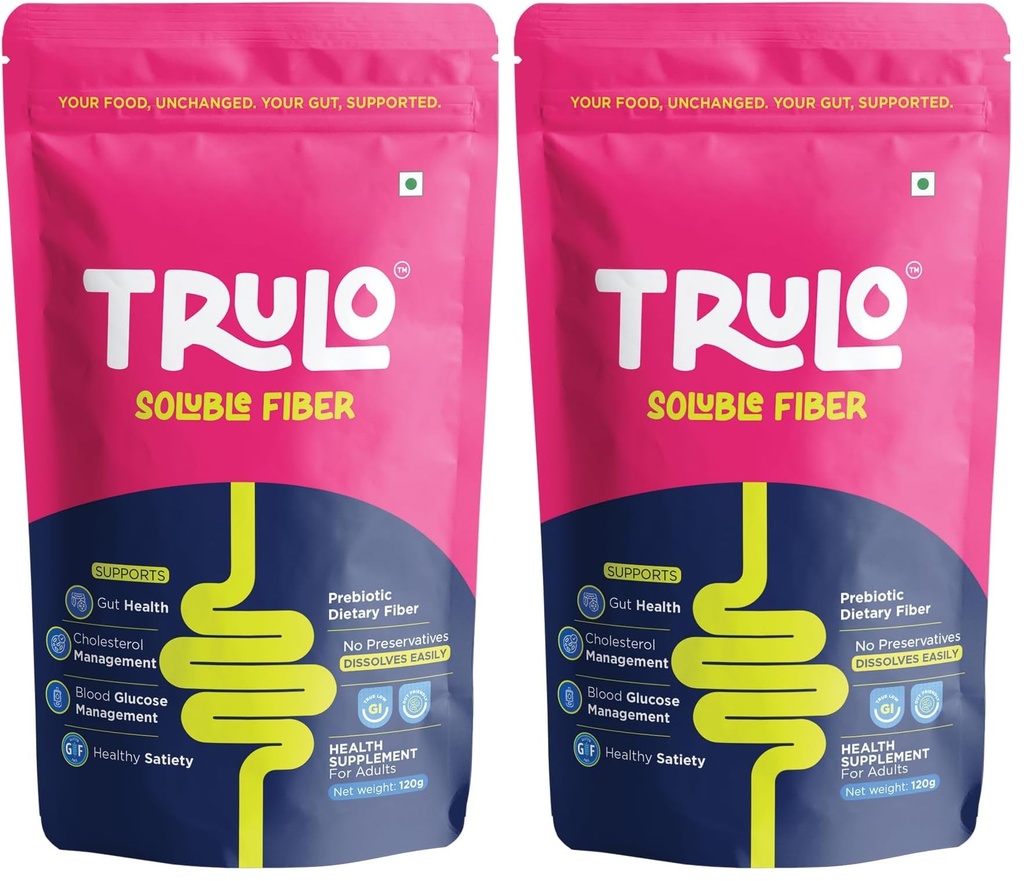 Trulo Prebiotic Fiber Supplement Powder – Sunfiber® PHGG | Supports Gut Health, Digestion, Blood Sugar & Cholesterol | Diabetic Friendly | Gluten-Free, Low GI – 120g (Pack of 2)