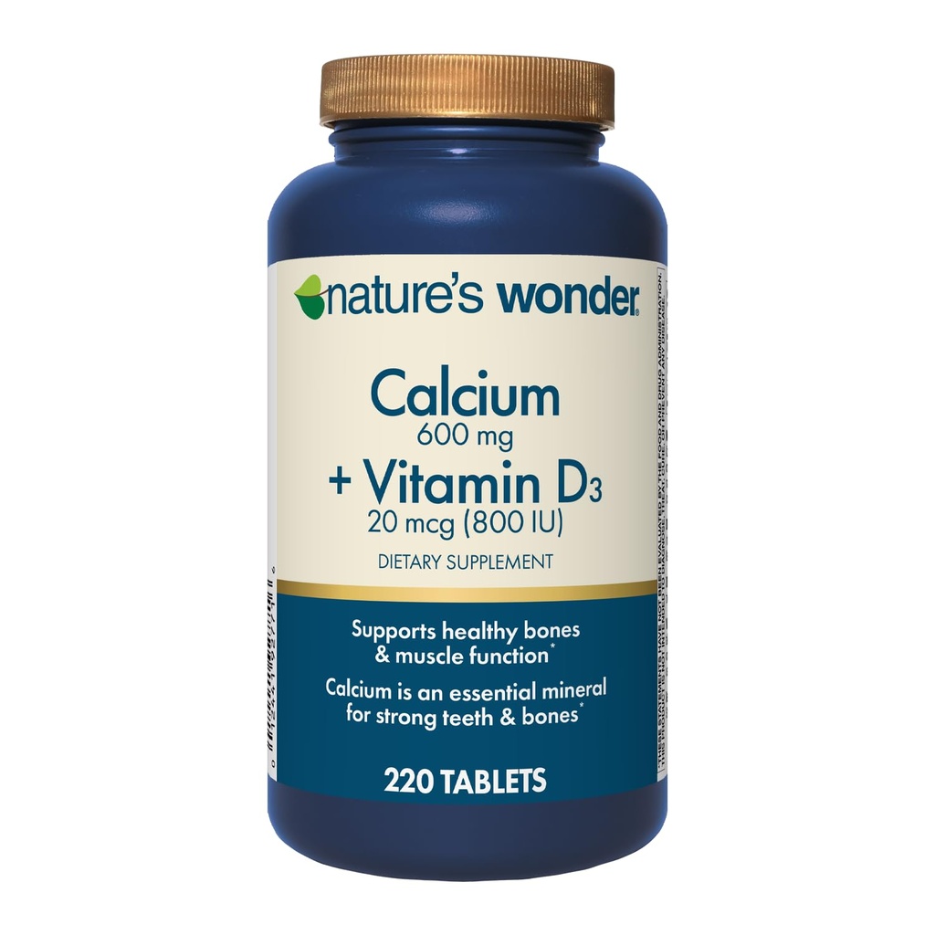 Nature's Wonder Calcium 600 mg met vitamine D3 20 mcg voor Bone Health, 220 tabletten