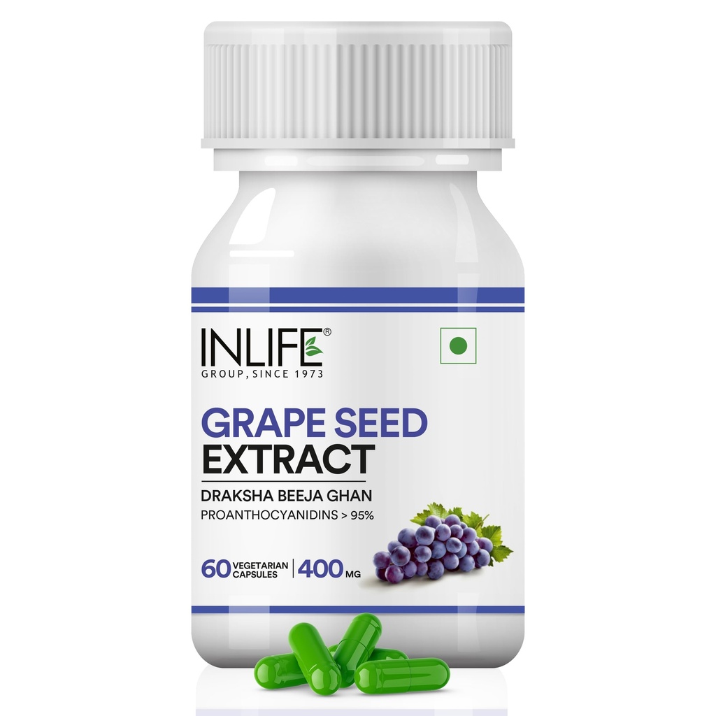 INLIFE Grape Seed Extract Supplement 400mg, 95% OPC, 60 Veg Caps