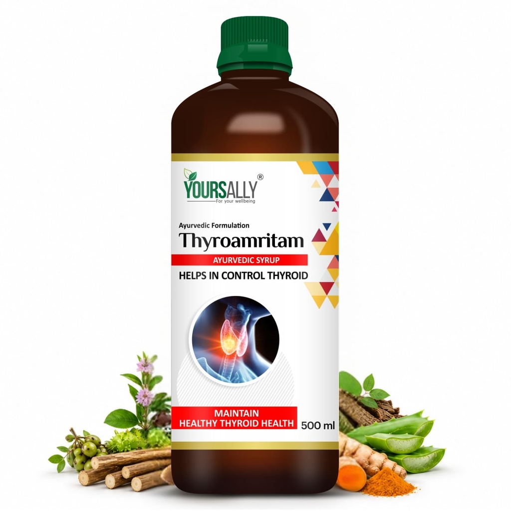 Thyroamritam Ayurvedic Thyroid Care Syrup 500ML | Thyroid Health Wellness Supplement with 21 Herbs Punarnava, Varunchaal, Gokhru & Turmeric | Supports Metabolism & Active Lifestyle