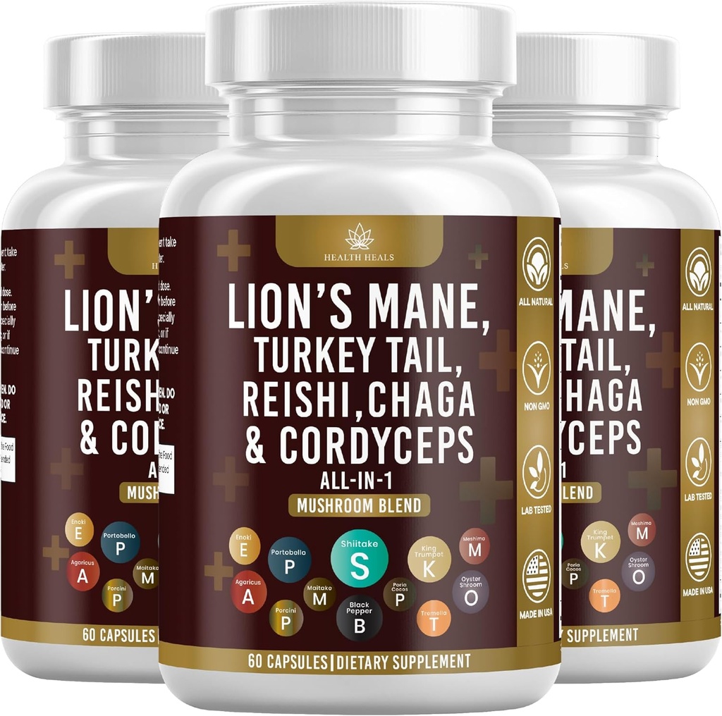 Paddestoelensupplement met Leeuwen Mane Turkije staart Reishi Cordyceps Chaga Marshmallow Root - 180 Tellen