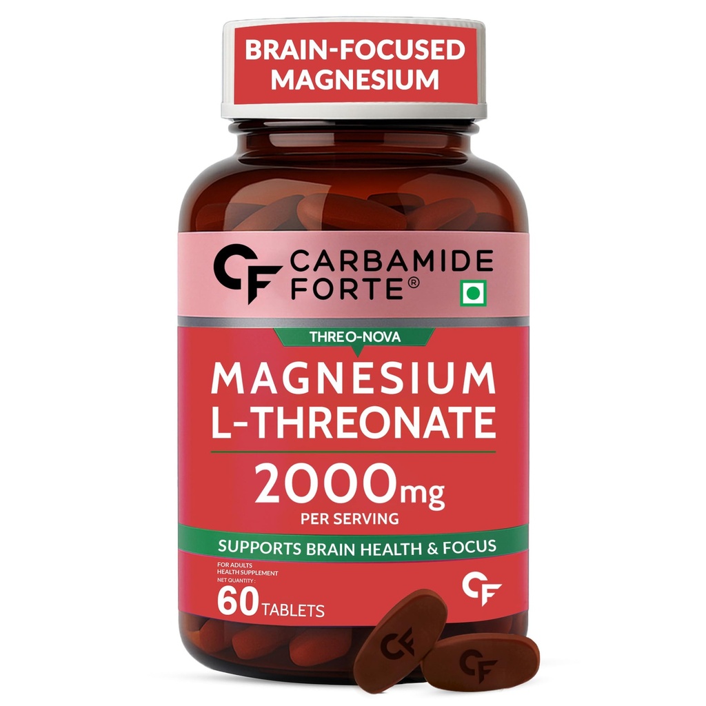 Carbamide Forte L Threonate 2000mg Per Serving | Magnesium Supplement for Memory, Focus & Better Sleep – 60 Veg Magnesium Tablets