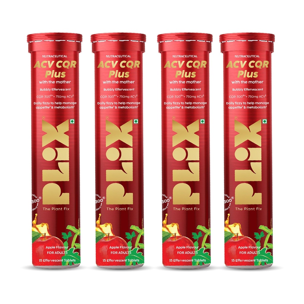 ACV CQR Plus Effervescent | Clinically Studied CQR-300® for GLP-1 Support | Helps Reduction in Fat, Waist & Hip Circumference, Metabolism & Appetite Control | Pack of 4
