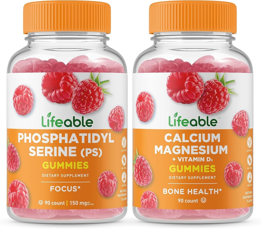 Levensbaar Fosfatidylserine (PS) + Calcium Magnesium, Gummies Bundle - Grote Proeverij, Vitamine Supplement, Glutenvrij, GGO-vrij, Kauwbare Gummy