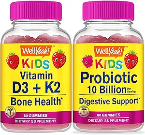 WellYeah Vitamine D3+K2 Kids + Probiotica 2B Kids, Gummies Bundle - Grote Proeverij, Vitamine Supplement, Glutenvrij, GGO-vrij, Kauwbare Gummy