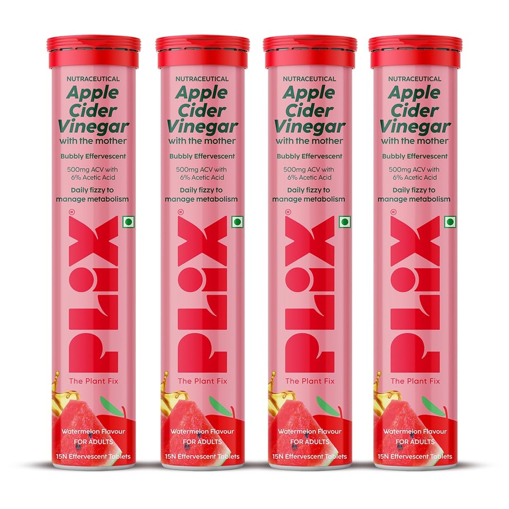 THE PLANT FIX Apple Cider Vinegar Effervescent Tablet with mother | Supports Metabolism & Appetite Control I With 500mg ACV, Vit B6 & B12 I No Maltodextrin, No Added Sugar I Pack of 4 (60 tablets)