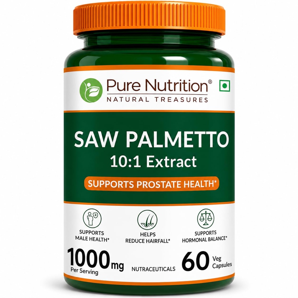 Pure Nutrition Saw Palmetto 1000mg Extract | 60 Veg Capsules | Supports Prostate Health | Boosts Urinary Function | Natural Herbal Supplement