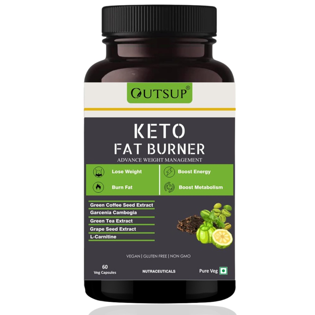 Outsup Keto Fat Burner for Weight Loss Products Supplement for Women and Men with L-Carnitine, Garcinia Cambogia & Green Coffee Extract | Weight Management | 60 Veg Capsules - Pack of 1