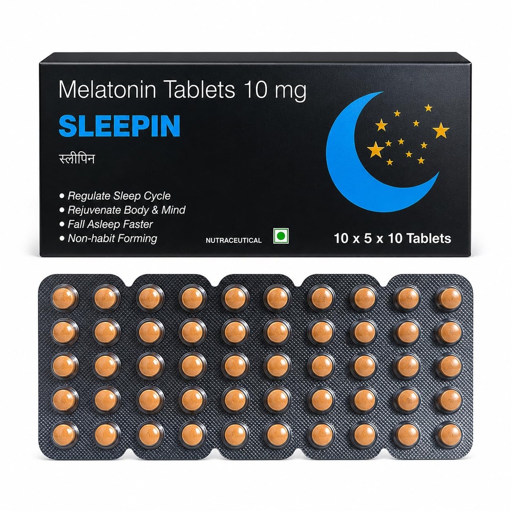 Sleepin Melatonin Tablets 10mg, Natural Sleeping Pills | Sleep Aid Supplement | Fall Asleep Faster, Stay Asleep Longer, Non-habit Forming Sleep Aid - 50 Tablets(10 X 5)