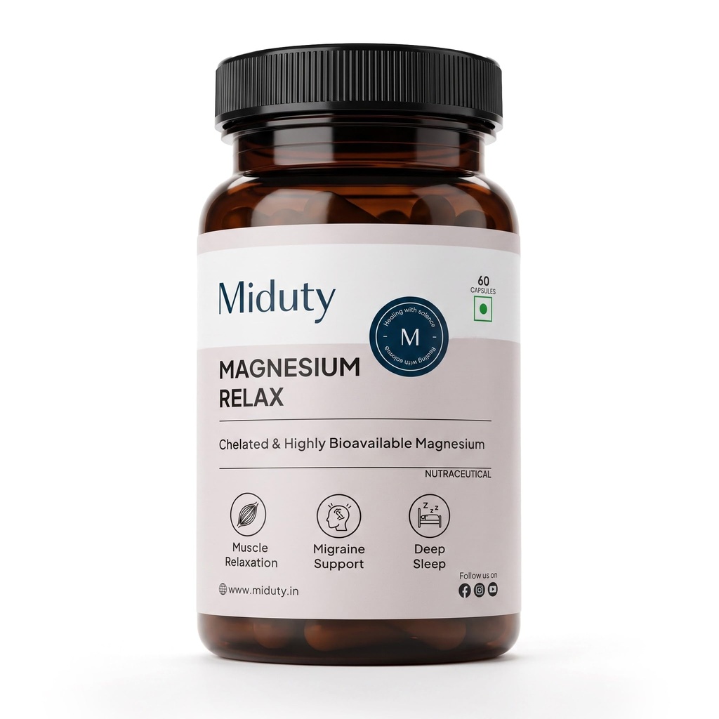 Miduty Chelated Magnesium Bisglycinate (Glycinate) | 1500mg Supplement for Sleep, Stress Relief, Muscle Recovery & Muscle Cramps | 300mg Elemental Magnesium | High Absorption with Vitamin B6 | 60 Veg Capsules