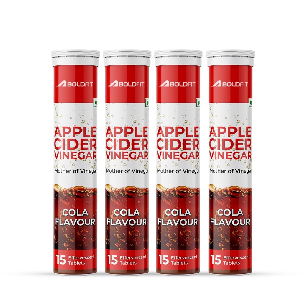 Boldfit Apple Cider Vinegar Tablets With Mother Acv Effervescent Tablets For Immunity, Digestion, Acv Tablets Acv Apple Cider Vinegar Tablet With Cola Flavor-(Pack Of 4) 60 Tablets