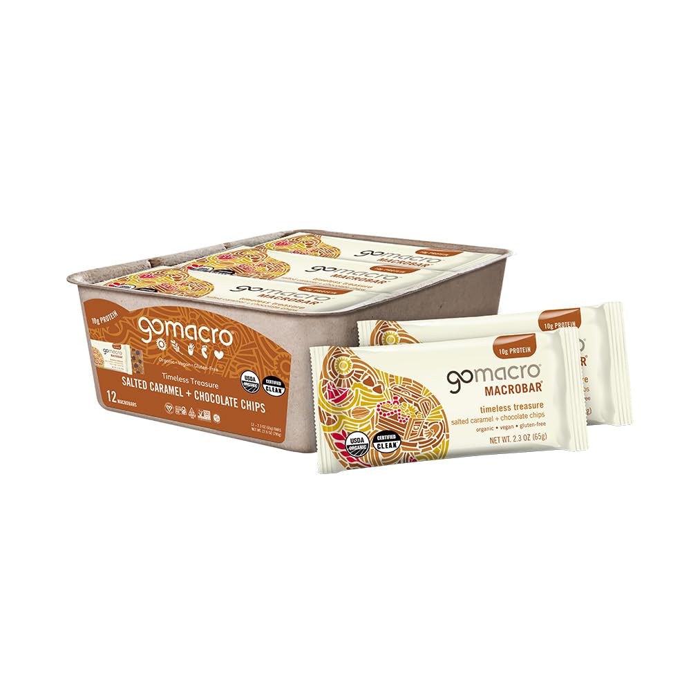 GoMacro MacroBar Biologische Vegan Protein Bars - Gezouten Caramel + Chocolade Chips (2.3 Ounce Bars, 12 Tellen)