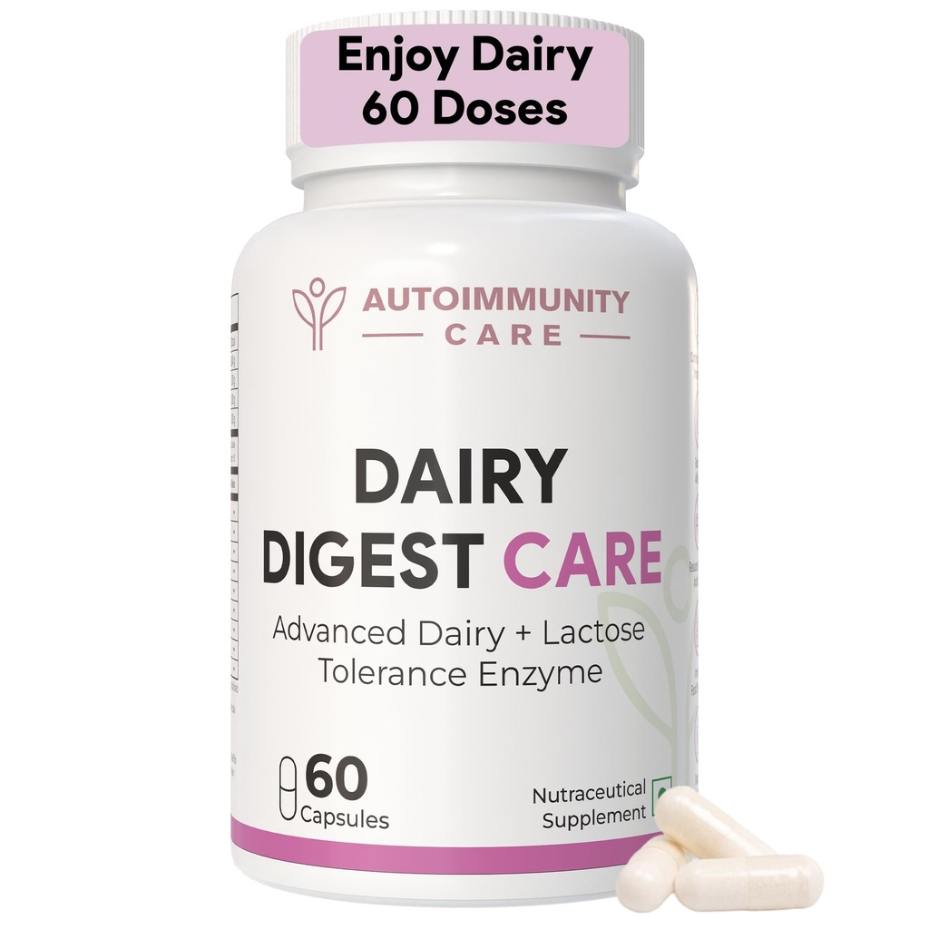 Autoimmunity Care Dairy Digest Care | Digestive Enzyme Capsules for Lactose Intolerance | Lactase Enzyme Tablets to Digest Milk, Dairy Proteins & Fats | Reduces Gas, Bloating & Discomfort | 60 Caps (60 doses)