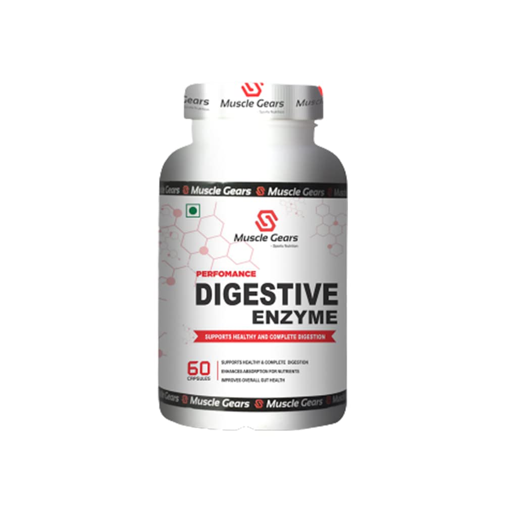 Muscle Gears Multi Enzyme Complex | Lipase, Protease & Amylase | Digestive Health Supplement | Nutrient Absorption, Gut Health & Bloating Relief | Digestion Support | 60 Capsules