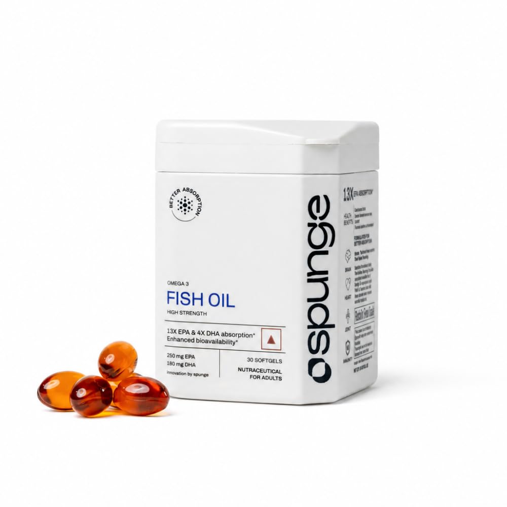 Spunge Omega 3 Fish Oil High Strength | 30 Softgels | High Strength EPA & DHA | 13X EPA & 4X DHA Absorption | Supports Heart, Brain & Joint Health | Daily Dietary Supplement